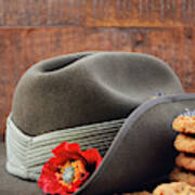 Australian Army Slouch Hat And Anzac Biscuits. Art Print