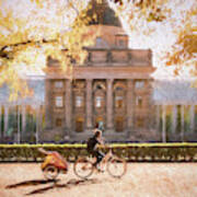 Autumn, Cycling In The Park, Munich, Germany Art Print