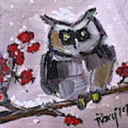 Baby Owl With Berries Art Print
