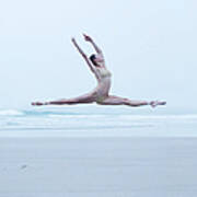 Ballerina Leaping On The Beach Art Print
