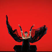 Ballerina On Stage En Pointe In Flowing Art Print