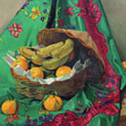 Basket Of Tangerines And Bananas Art Print