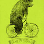 Bears On Bicycles - Lime Art Print