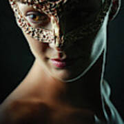 Beauty Model Woman Wearing Masquerade Carnival Mask Art Print