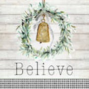 Believe Bell Wreath Art Print