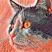 Big Head Tuxedo Cat Orange Eyes Art Print