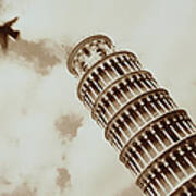 Bird And Leaning Tower Of Pisa Art Print