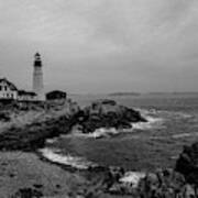 Black And White Portland Head Lighthouse Art Print