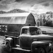 Black And White Truck At The Farm Barn Art Print