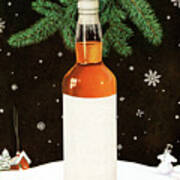 Blank Liqour Bottle In Snowy Scene Art Print