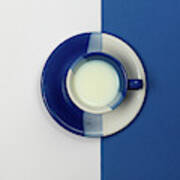 Blue And White Coffee Mug With Fresh Milk Art Print