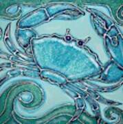 Blue Crab In Waves Art Print