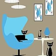 Blue Egg Chair With Cats Art Print