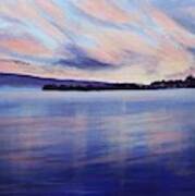 Blue Fog Over Sunset Lake Art Print