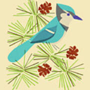 Blue Jay Sitting On Branch Art Print