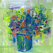 Blue Vase Abstract Flowers 5 Art Print