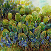 Bluebonnets And Cactus 2 Art Print