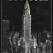 Blueprint Map New York Chrysler Building Black Art Print