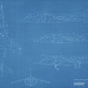 Blueprint Of A Harrier Jump Jet Art Print