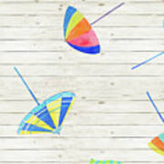 Boardwalk Beach Umbrellas Pattern Art Print
