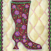 Boots Magenta With Roses With Leaves Art Print