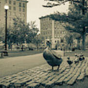 Boston Public Garden And Make Way For Ducklings Statues In Sepia Art Print