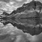 Bow Lake Stormy Summer Sunrise Reflections Black And White Art Print