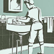 Boy Washing Hands At A Sink Art Print