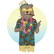 Brown Bear Dressed Up In Aloha Shirt Art Print