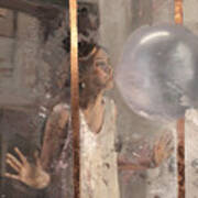 Bubble V (girl Behind The Window), 2020 (oil On Copper) Art Print