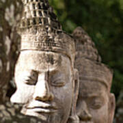 Buddha Head Sculpture In A Row Art Print