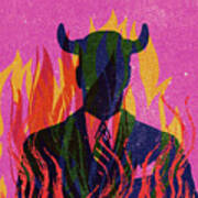 Businessman With Horns In Flames Art Print
