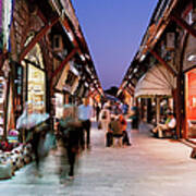 Busy Street Lined With Shops In Istanbul Art Print