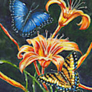 Butterflies And Flowers Sketch Art Print