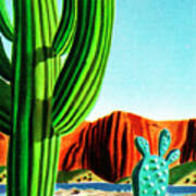Cactus And Rock Formation Landscape Art Print