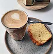 Cafe. Latte And Cake. Art Print