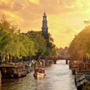 Canal In Amsterdam With The Church Art Print