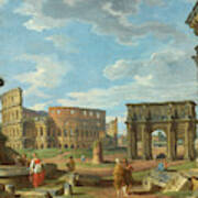 Capriccio Of Roman Monuments With The Colosseum And Arch Of Constantine Art Print