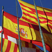 Catalan, Spanish And Barcelona Official Flags Art Print