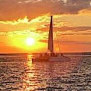 Catamaran Sailing Past Sunset In Captiva Island Florida 2019 Art Print