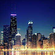 Chicago Skyline By Night Art Print