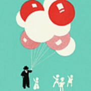 Children And Man With Balloons Art Print
