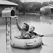 Children Picking Up Mail By Boat Art Print