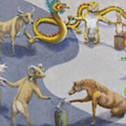 Chinese Zodiac Animals In Harmony Art Print