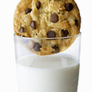 Chocolate Chip Cookie And Glass Of Milk Art Print