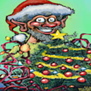 Christmas Elf With Tree Art Print