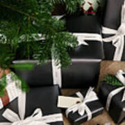 Christmas Presents Wrapped In Black Paper With White Ribbons Photograph by  Birgitta Wolfgang Bjornvad - Pixels