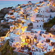 Cityscape Sunset View Of Oia Town Art Print