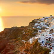 Cityscape View At The Sunset In Oia Art Print