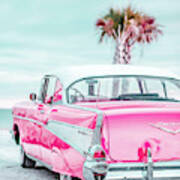 Classic Vintage Pink Chevy Bel Air Jap5 Art Print